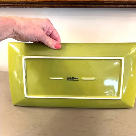 Crate & Barrel Aremi Floral Serving Platter Tray Plate Green White 12.5x6.5” - Picture 6 of 9